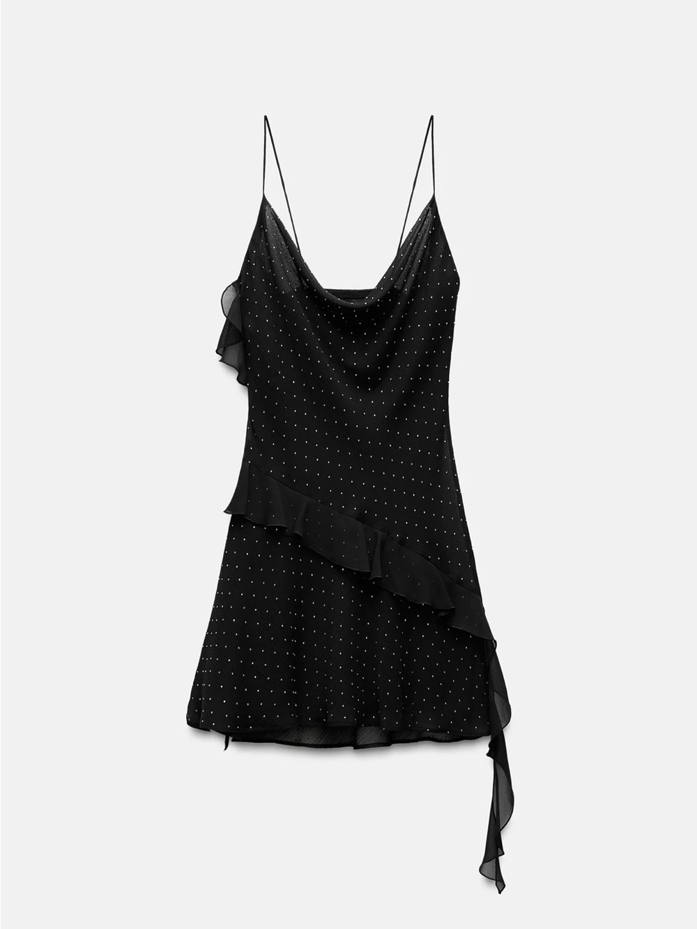 Zara Black Polka Dot Ruffle Slip Dress